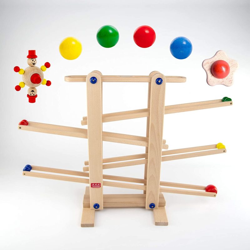 Trihorse Wooden Marble Run 19 Inches Tall Sustainable Toys for Toddlers from 1 Year Old - Trihorse Wooden Ball Track for Children from 1 Year Old