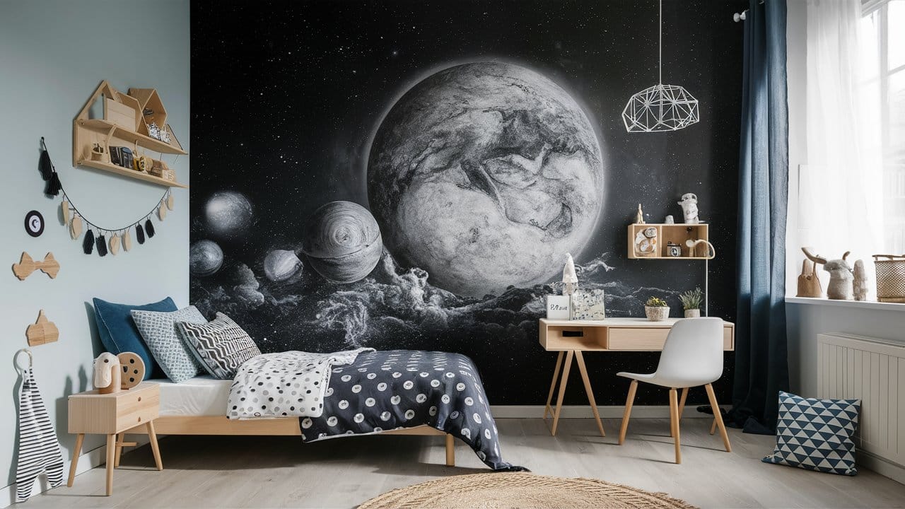 chambre enfant sur le theme de l'univers