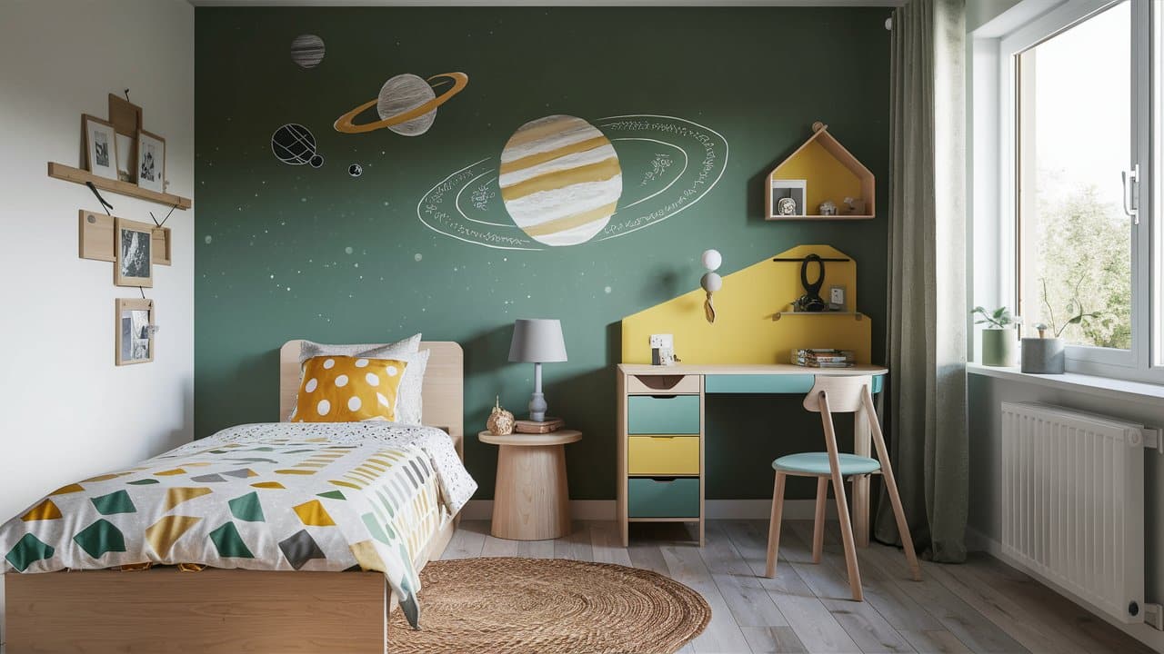 chambre enfant verte theme espace