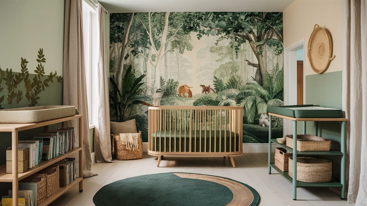 chambre foret bébé lit a barreau