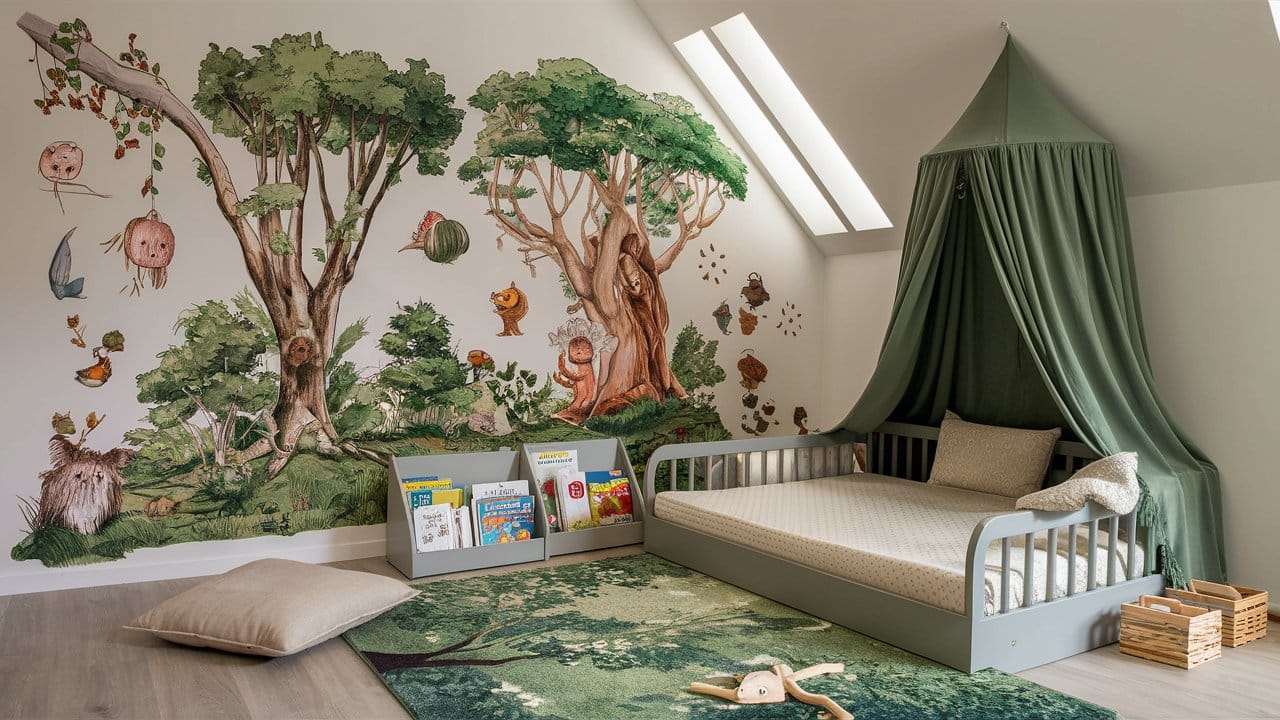 chambre foret enfant lit au sol