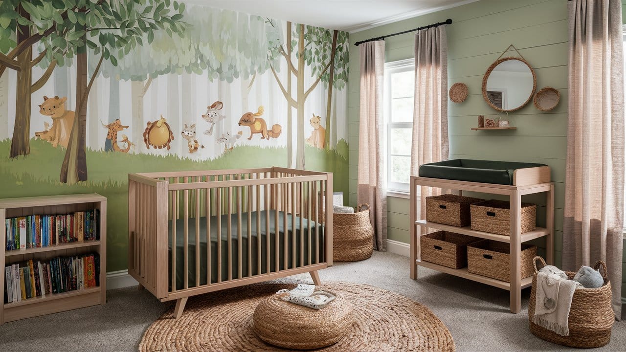 chambre vert et bois bébé foret