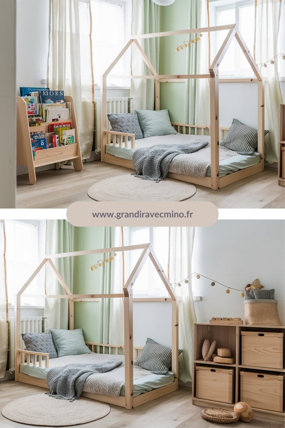 lit cabane chambre enfant vert (3)